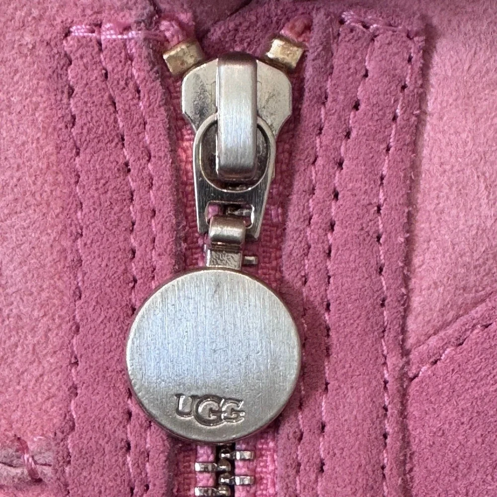 Ugg Women's Bailey Zip Mini Pink Blossom Suede Sheepskin Boots Sz 7 Ankle Bootie